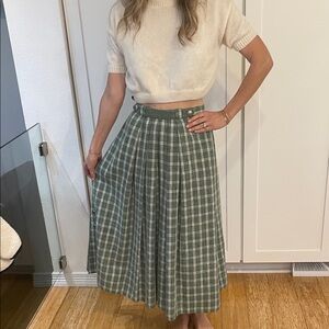 Elegant Green Plaid A-Line Skirt